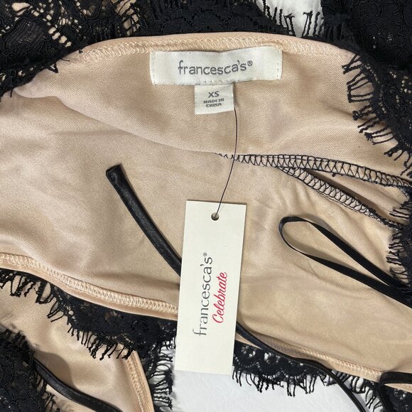 Francesca's Black Lace Mini Dress Size XS Long Sleeve Nude Lined Cocktail Party - Picture 6 of 16